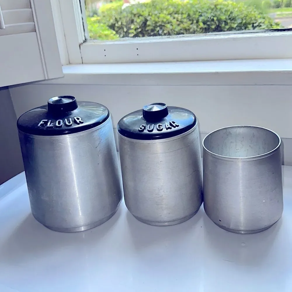 Vintage mid‎ century Kromex silver canister set